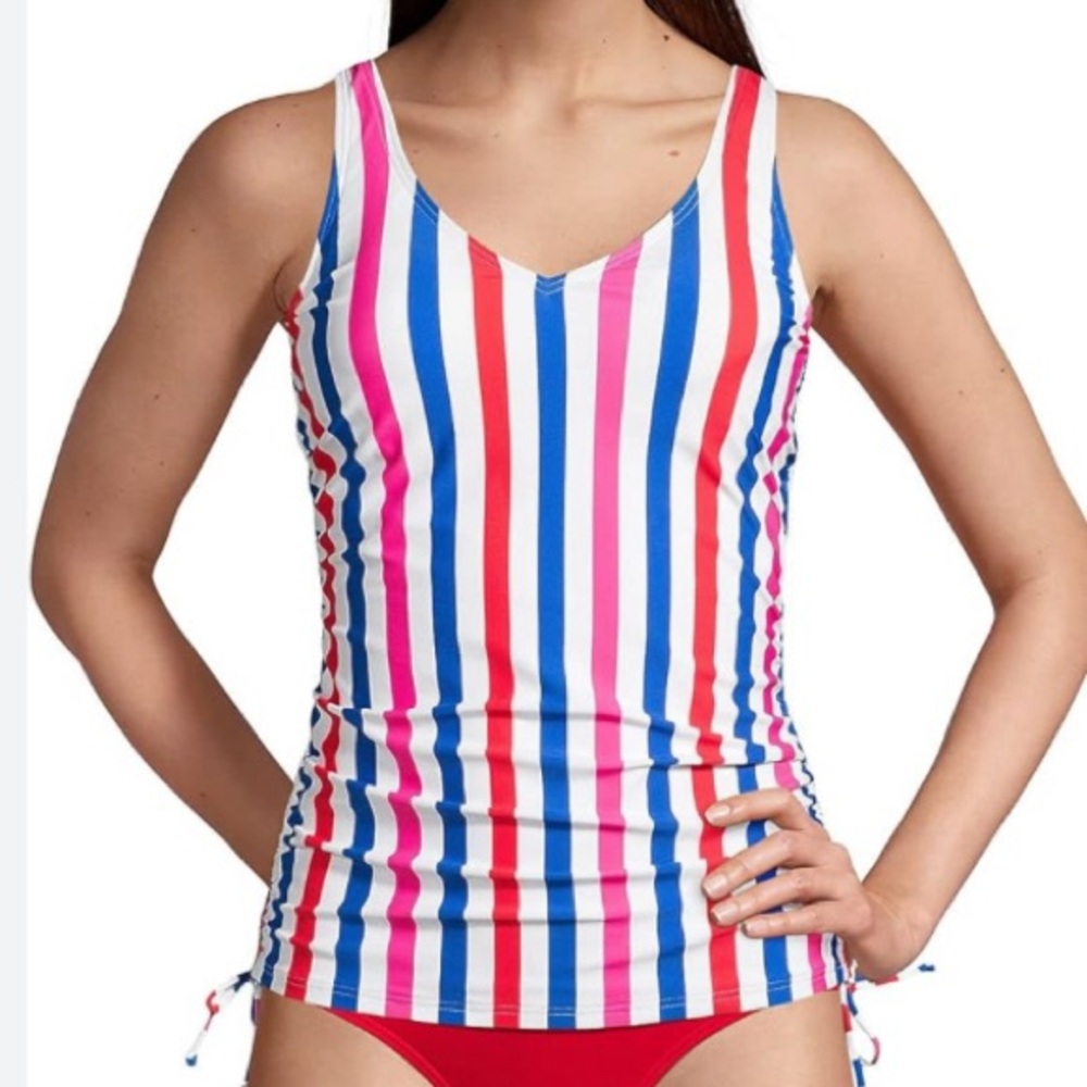 Land’s End Striped Underwire Tankini Top Size 16 W